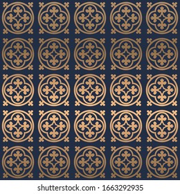 Portugal azulejos tile seamless patterns. gold and blue ornament Luxury tile. Graphic modern pattern, Zellige tile seamless vector background