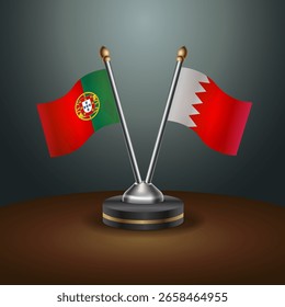 Portugal and Bahrain table flags relation  with gradient backgrund. Vector Illustration