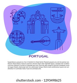 Portugal banner or poster template with icons in line style