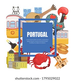Portugal Banner Template with Portuguese Landmarks and National Symbols Vector Illustration