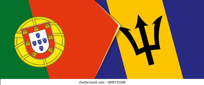 Die Flaggen Portugals und Barbados, zwei Vektorfahnen, Symbol für Beziehung oder Konfrontation.