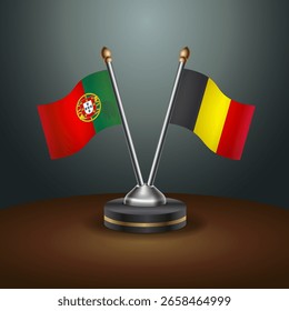 Portugal and Belgium table flags relation  with gradient backgrund. Vector Illustration
