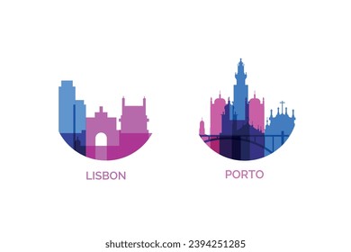 Portugal größte Städte Logo und Symbol Set. Vektorgrafik-Sammlung für Lissabon, Porto