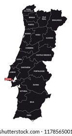 portugal black administrative and political vector map.