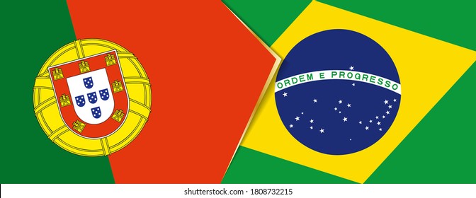 Portugal and Brazil flags, two vector flags symbol of relationship or confrontation.