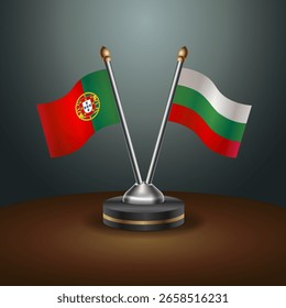 Portugal and Bulgaria table flags relation  with gradient backgrund. Vector Illustration