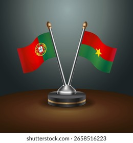 Tischfahnen aus Portugal und Burkina mit Farbverlauf-Hintergrund. Vektorgrafik