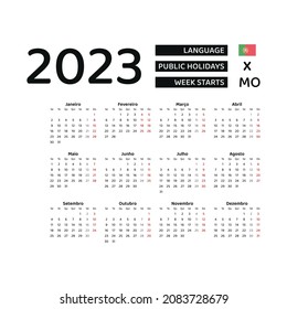 Portugal calendar 2023. Week starts from Monday. Vector graphic design. Portuguese language.