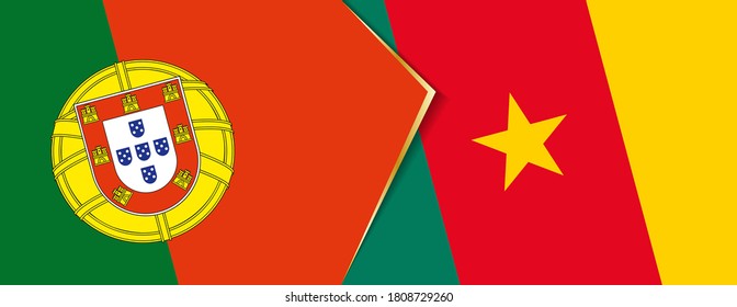 Portugal and Cameroon flags, two vector flags symbol of relationship or confrontation.