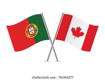 Portugal and Canada flags.Vector illustration.