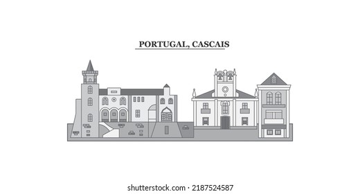 Portugal, Cascais city skyline isolated vector illustration, icons