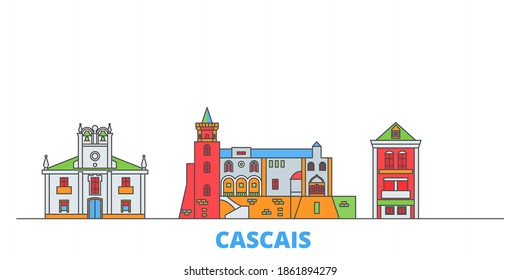 Portugal, Cascais line cityscape, flat vector. Travel city landmark, oultine illustration, line world icons