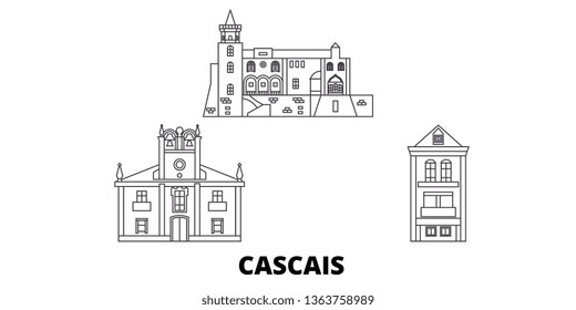 Portugal, Cascais line travel skyline set. Portugal, Cascais outline city vector illustration, symbol, travel sights, landmarks.