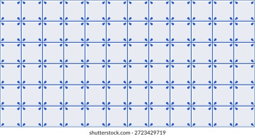 Patrón transparente de baldosas de cerámica de Portugal. Fondo Abstractas con mosaico cuadrado blanco con adorno azul en estilo costero mediterráneo. Patrón geométrico sin fisuras de azulejo de amalfi, Ilustración vectorial