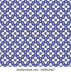 Portugal ceramics inspired seamless geometric pattern. Abstract Blue and white Background. Vector Illustration  
