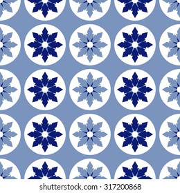Portugal ceramics snowflake Circle Seamless  Pattern. Vector Background. Regular  Texture