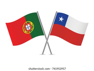 Portugal and Chile flags.Vector illustration.
