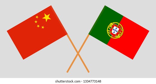 Portugal and China. The Portuguese and Chinese flags. Official colors. Correct proportion. Vector illustration
