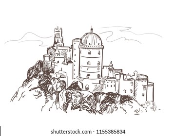 Portugal Cintra castle vector sketch
