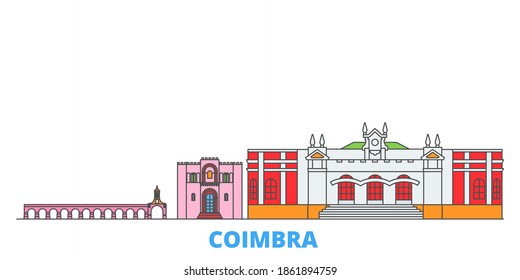 Portugal, Coimbra line cityscape, flat vector. Travel city landmark, oultine illustration, line world icons