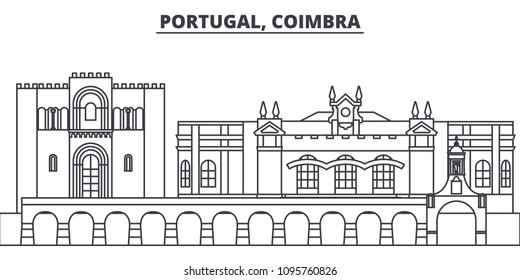 Portugal, Coimbra line skyline vector illustration. Portugal, Coimbra linear cityscape with famous landmarks, city sights, vector landscape. 