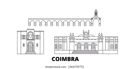 Portugal, Coimbra line travel skyline set. Portugal, Coimbra outline city vector illustration, symbol, travel sights, landmarks.