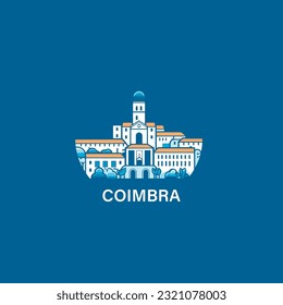 Portugal Coimbra modern city landscape skyline logo. Panorama vector flat shape abstract thin line blue icon