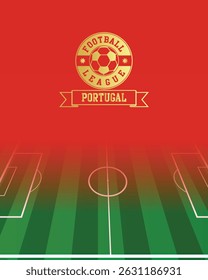 Portugal Concept for Football League Gold Stamp with Soccer Green Field Background, abstract illustration image
