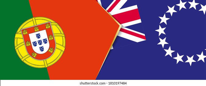 Portugal and Cook Islands flags, two vector flags symbol of relationship or confrontation.
