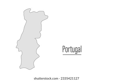 Portugal country contour map, shape of country. Map silhouette of European country, state in EU. Country drawing background. Portuguese map borders. Vector illustration