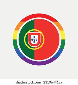 Portugal country flag circle - lgbt flag graphic element Illustration template design
