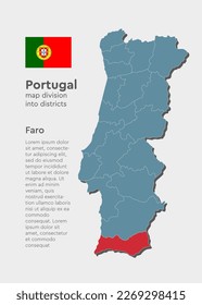 Portugal country - high detailed illustration map divided on regions. Blank Portugal map isolated on white background. Vector template region Faro for website, pattern, infographic, education