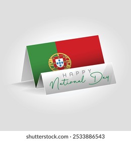 Portugal bandeira de papel do país em pé no chão. Feliz dia nacional bandeira design.