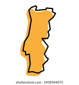 Portugal country simplified map. Orange silhouette with thick black sharp contour outline isolated on white background. Simple vector icon