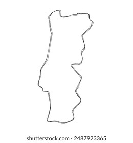 Portugal country simplified map.Thin triple pencil sketch outline isolated on white background. Simple vector icon