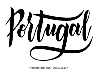 Portugal. Country typography lettering design. Hand drawn brush calligraphy, text for greeting card, t-shirt, post card, poster. Hand written state name. Hand lettering calligraphy. Vector