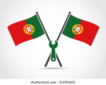 Portugal Crossed Flag Emblem Garage Workshop