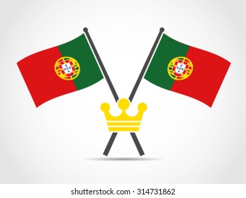 Portugal Crossed Flag Emblem Kingdom Crown