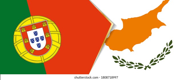 Portugal and Cyprus flags, two vector flags symbol of relationship or confrontation.