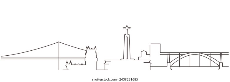 Portugal Dark Line Simple Minimalist Skyline With White Background