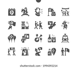 Portugal Day 10 June. People celebrate. Calendar. Tenth of june. Holiday. Parade and music. Traditions, event, national festival. Vector Solid Icons. Simple Pictogram