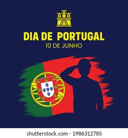 Portugal Day celebration greeting card. Dia de portugal. Portugal brush flag vector illustration.