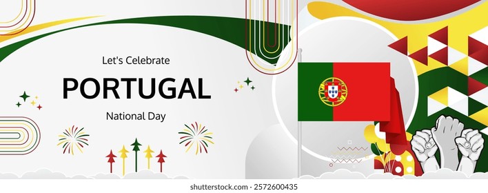 Portugal Day modern greeting banner. Happy Portugal National or Independence Day. Holidays abstract concept. Great for event like carnival, feast poster, support, culture and tourism