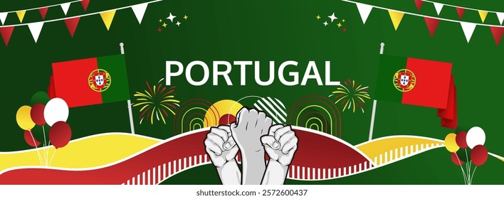 Portugal Day modern greeting banner. Happy Portugal National or Independence Day. Holidays abstract concept. Great for event like carnival, feast poster, support, culture and tourism