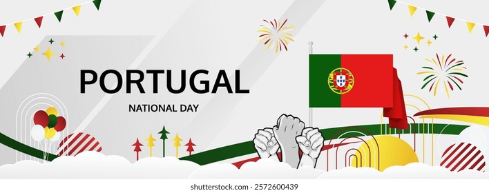 Portugal Day modern greeting banner. Happy Portugal National or Independence Day. Holidays abstract concept. Great for event like carnival, feast poster, support, culture and tourism