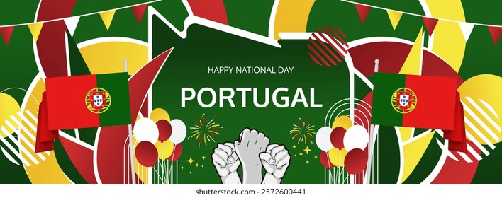 Portugal Day modern greeting banner. Happy Portugal National or Independence Day. Holidays abstract concept. Great for event like carnival, feast poster, support, culture and tourism