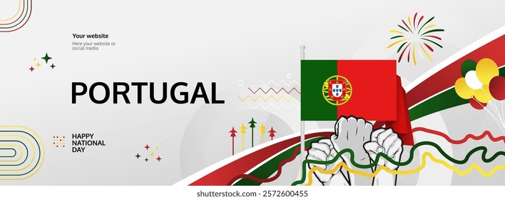 Portugal Day modern greeting banner. Happy Portugal National or Independence Day. Holidays abstract concept. Great for event like carnival, feast poster, support, culture and tourism