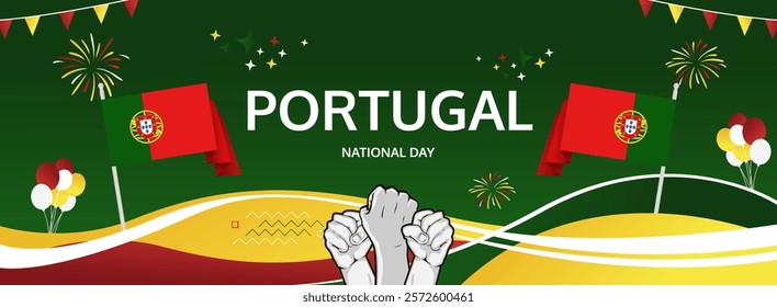 Portugal Day modern greeting banner. Happy Portugal National or Independence Day. Holidays abstract concept. Great for event like carnival, feast poster, support, culture and tourism