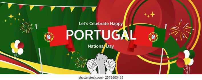 Portugal Day modern greeting banner. Happy Portugal National or Independence Day. Holidays abstract concept. Great for event like carnival, feast poster, support, culture and tourism