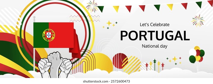 Portugal Day modern greeting banner. Happy Portugal National or Independence Day. Holidays abstract concept. Great for event like carnival, feast poster, support, culture and tourism